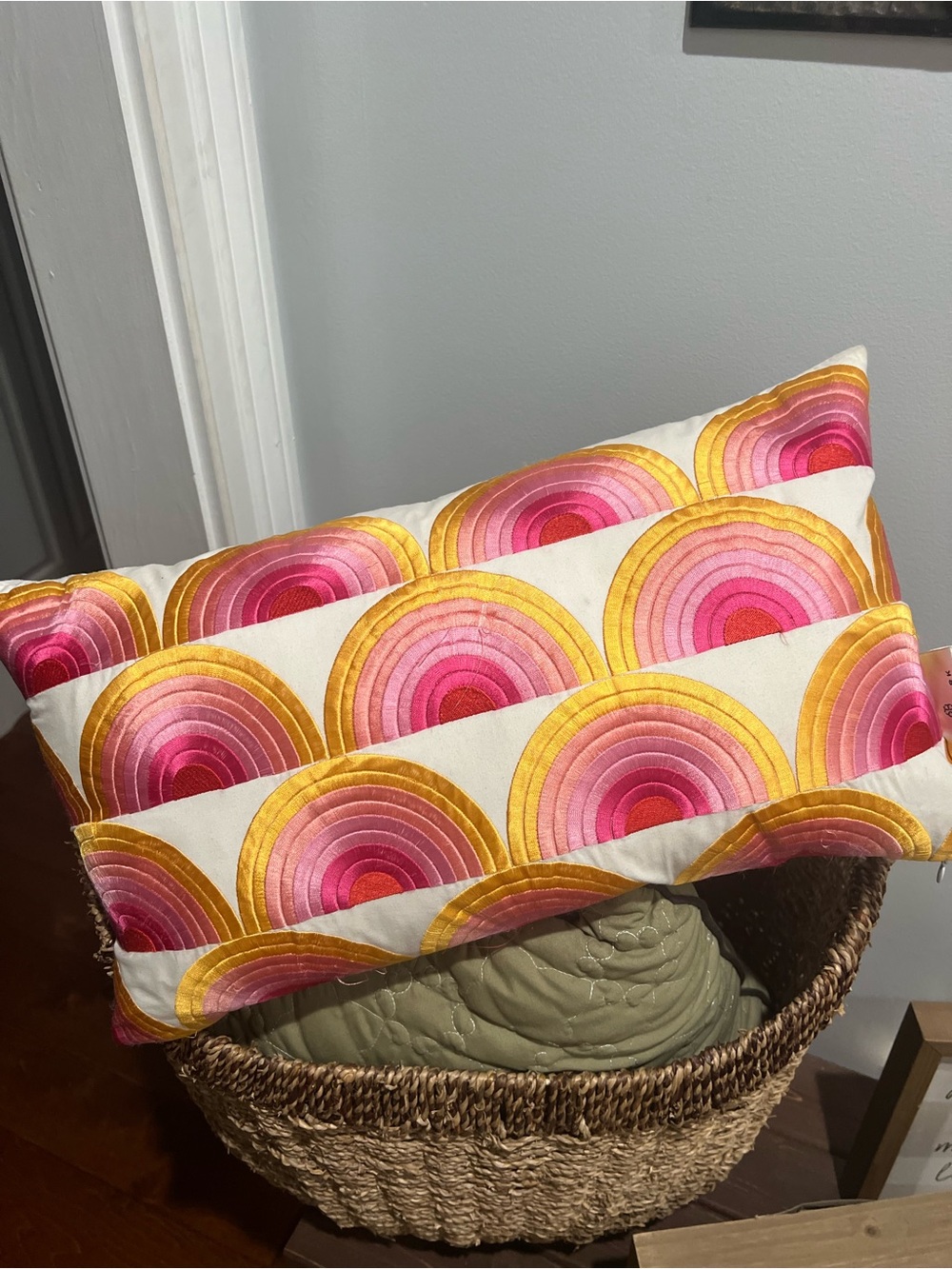 Trina Turk Pink and Yellow Geometric Arc Decorative Pillow